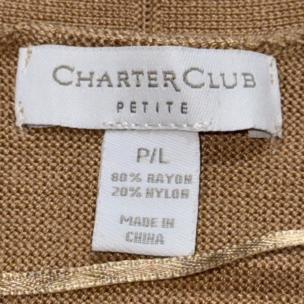 Charter Club Petite Knit Open Front Cardigan Tan P/L Zipper Pockets - Picture 2 of 10